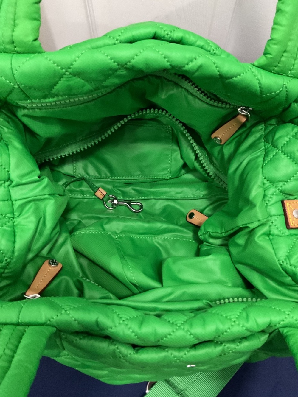 MZ Wallace Quilted Tote Bag | Green Grass | Multi-Pocket Crossbody - Picture 5 of 10